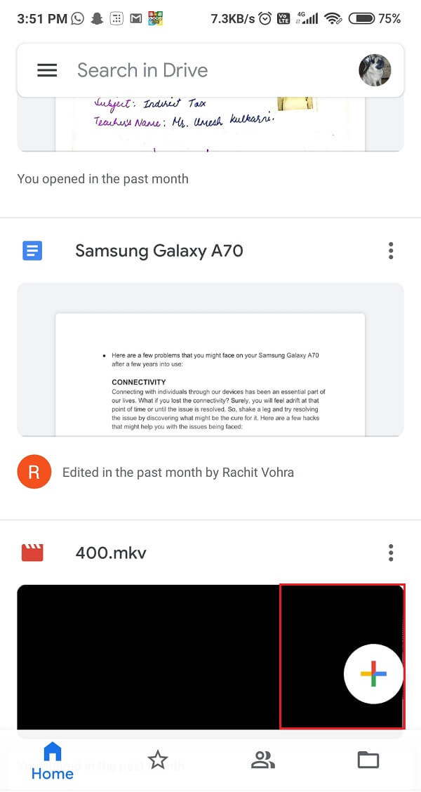 Open Google Drive app and tap on + sign