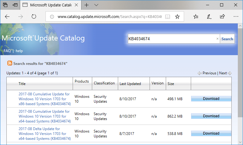 Nyissa meg az Internet Explorert vagy a Microsoft Edge-t, majd keresse meg a Microsoft Update Catalog webhelyet