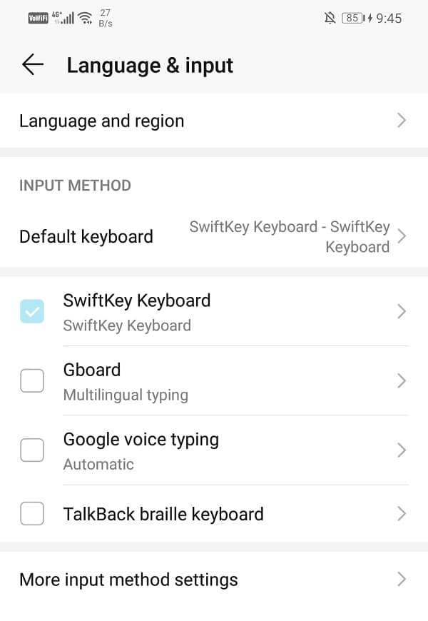Open Languages & Input and locate the Current Keyboard button