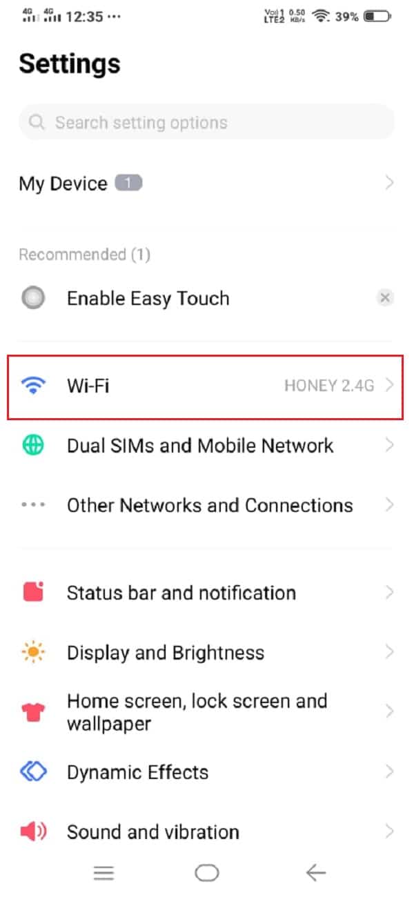 Open Network and internet settings by tapping on wifi option