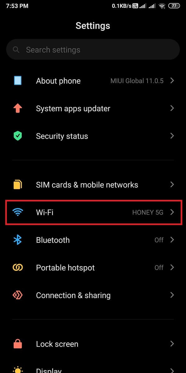 Open Settings on your Android device and tap on Wi-Fi to access your Wi-Fi network. 