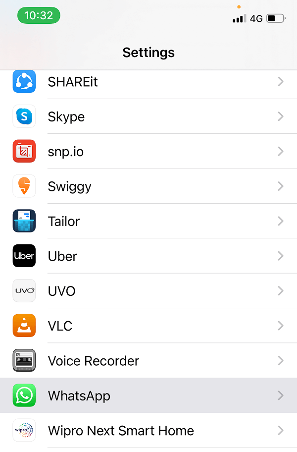 Open Settings then scroll down and tap on WhatsApp