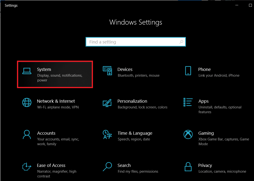 Öppna Windows-inställningar och klicka på System