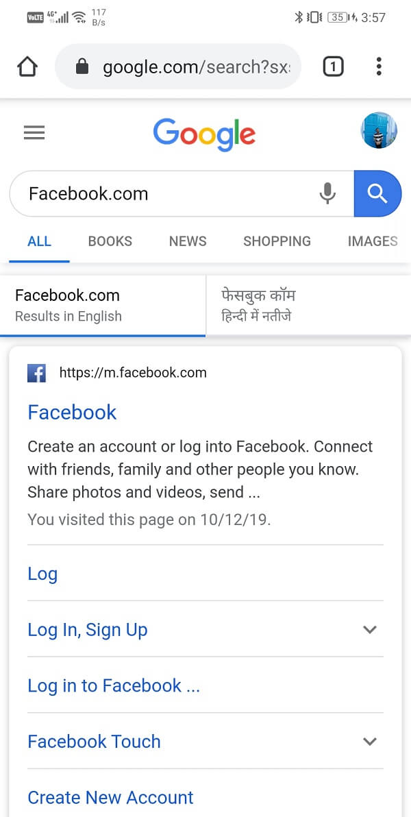 Open a new tab on your Web browser (say Chrome) and open Facebook.com