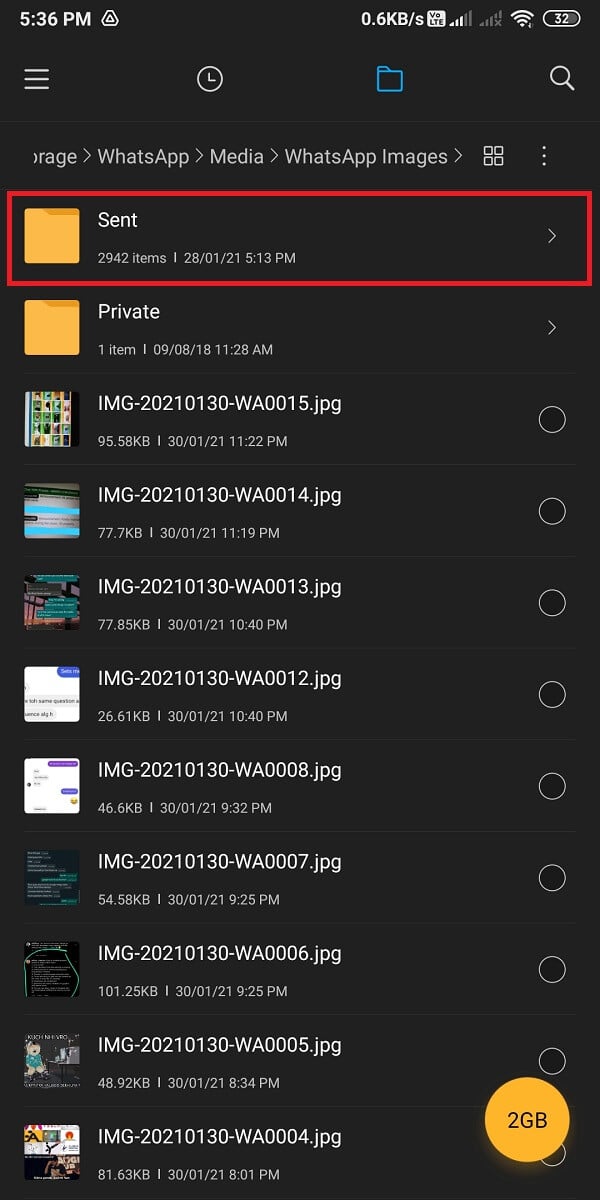 Open the Sent folder.