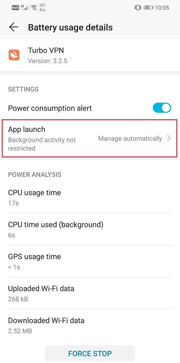 Open the app launch settings | Fix VPN not connecting on Android