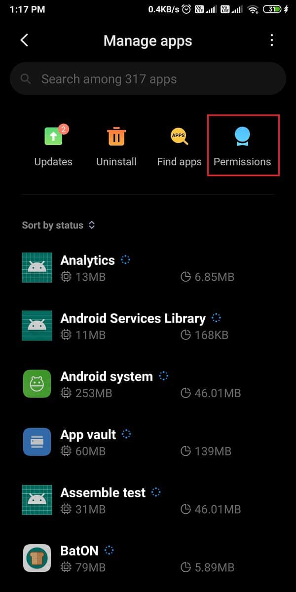 Open the permissions section. | How to Disable Auto-start Apps on Android