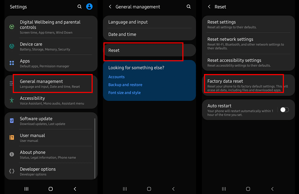 Select “Factory data reset” | Enable or Disable Developer Options on Android