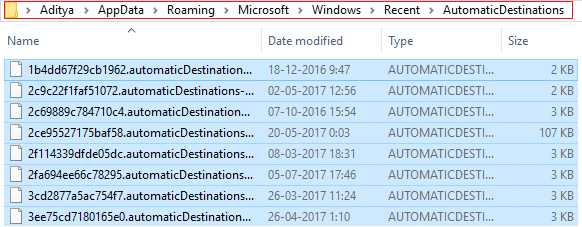 Permanantly delete the content inside AutomaticDestinations Folder