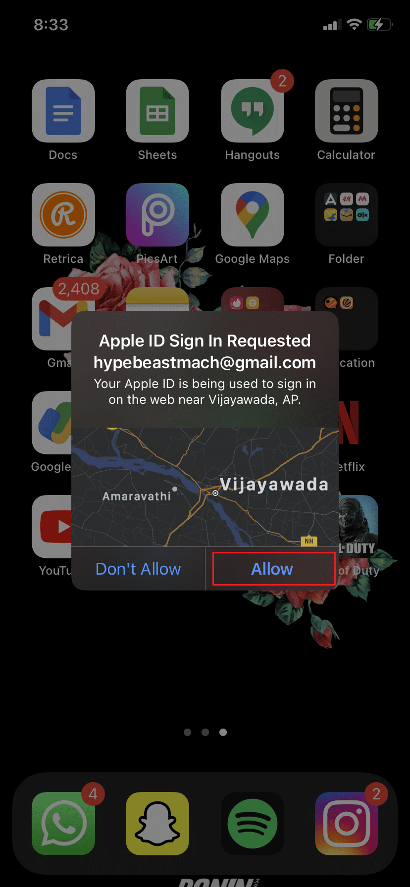 Pop will appear which says Apple ID Sign in Requested. Tap on Allow. Apple Two Factor Authentication