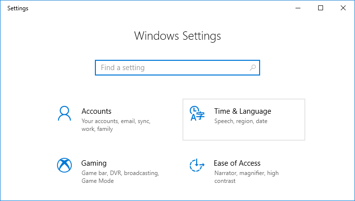 Presione la tecla Windows + I para abrir Configuración y luego haga clic en Hora e idioma