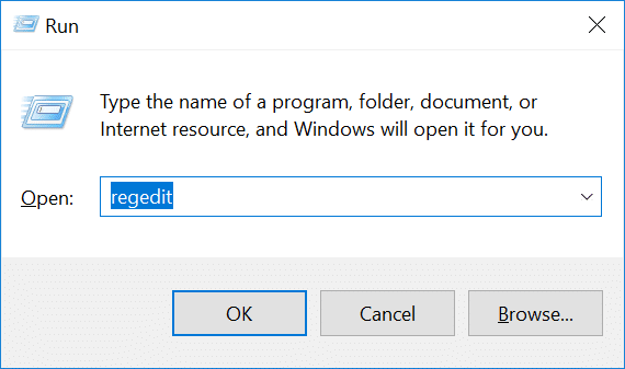 Type regedit in the box and hit Enter | Fix Alt+Tab Not Working in Windows 10