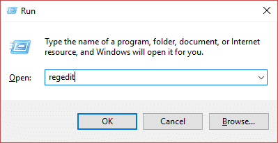 Appuyez sur Windows Key + R puis tapez regedit et appuyez sur Entrée