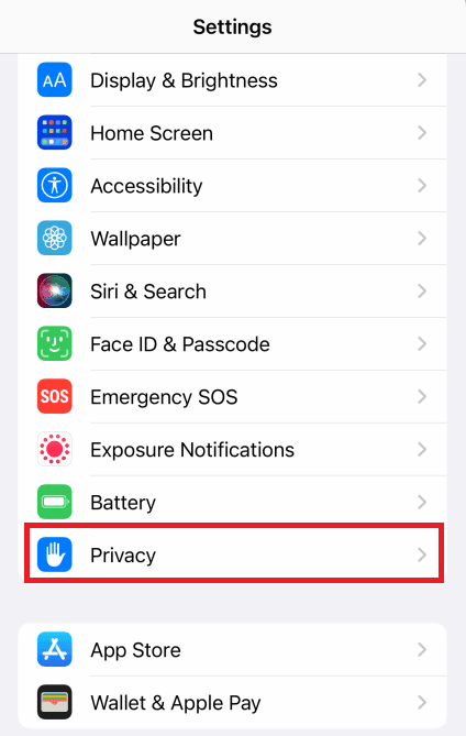 خيار الخصوصية في إعدادات iPhone