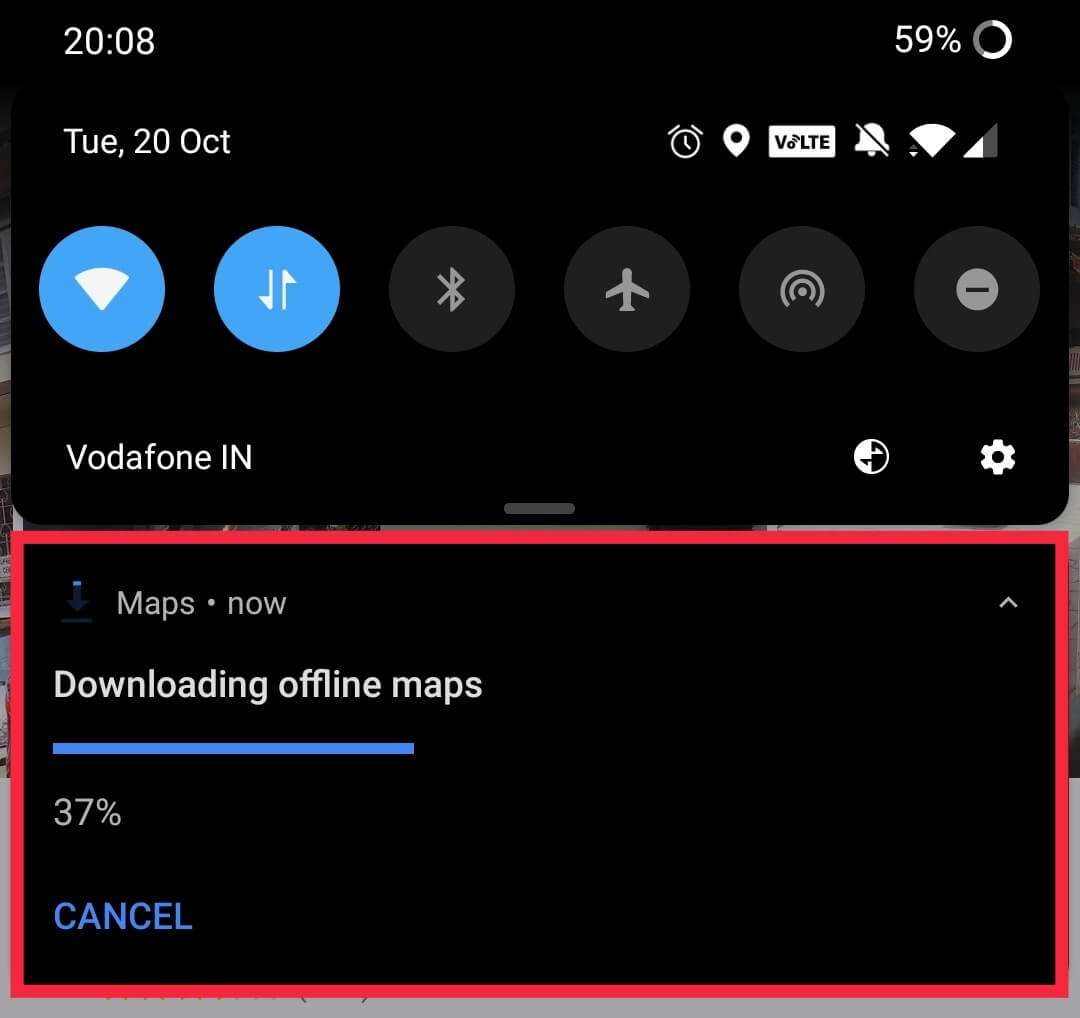 Pull down the notification bar to check the download progress