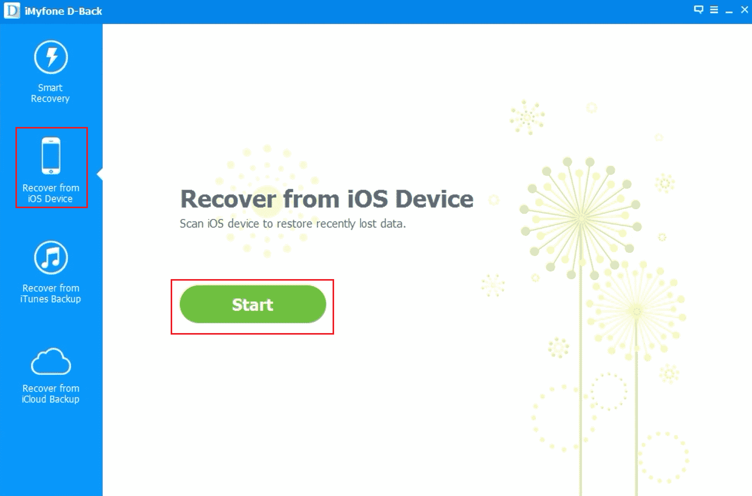 Recover from iOS Device tab - Start | How to Go Back Further in Call History on iPhone