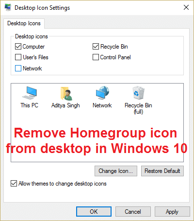 Remove Homegroup icon from desktop in Windows 10