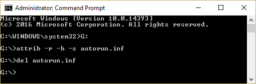 Remove autorun.inf file by using the command prompt attrib -r -h -s autorun.inf