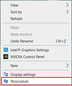 Right-click on Desktop and select Personalize