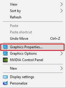 Right click on desktop and select Graphics Properties