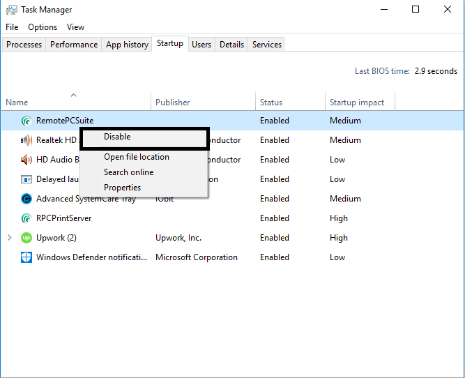 Right-click on each program and Disable all of them one by one