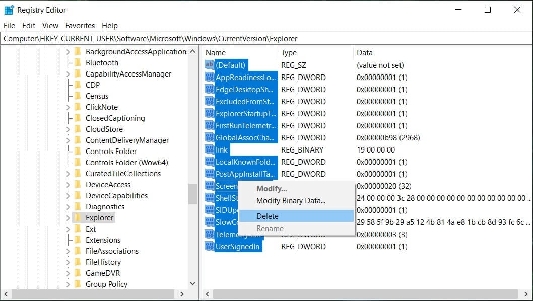 Right-click on it and select Delete | Fix System icons missing from Windows Taskbar