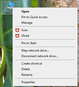 Right click on the This PC folder. A menu will pop