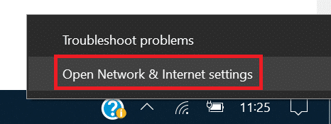 Wi-Fi またはイーサネットのアイコンを右クリックし、「ネットワークとインターネットの設定を開く」を選択します。