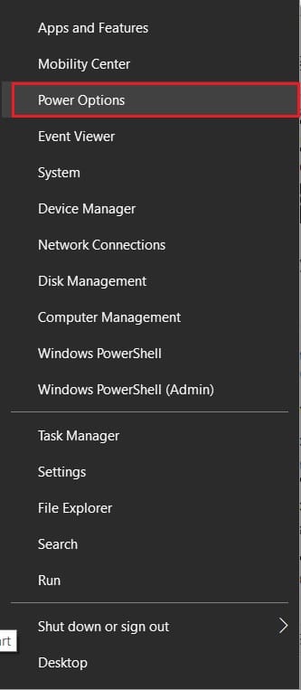 Right-click on the power icon on the system tray and select Power Options