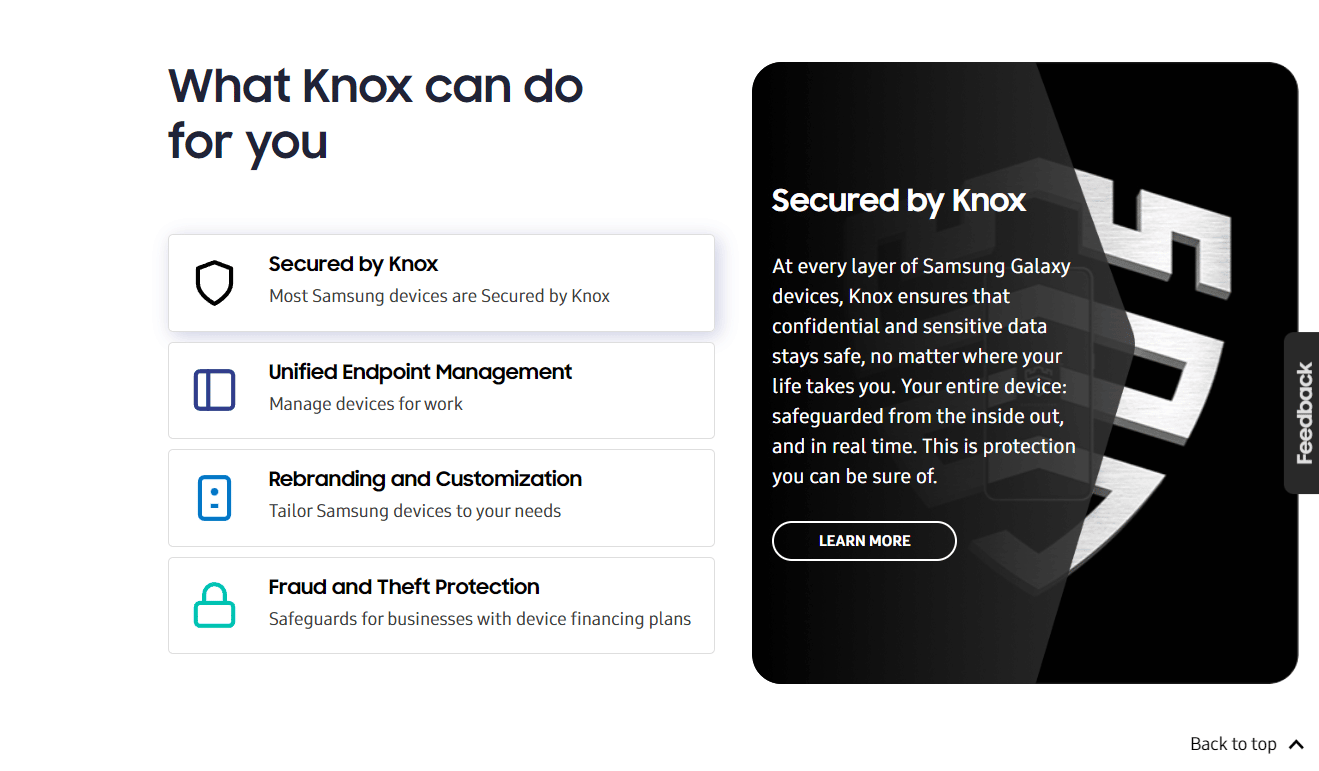 Samsung Knox webbplats