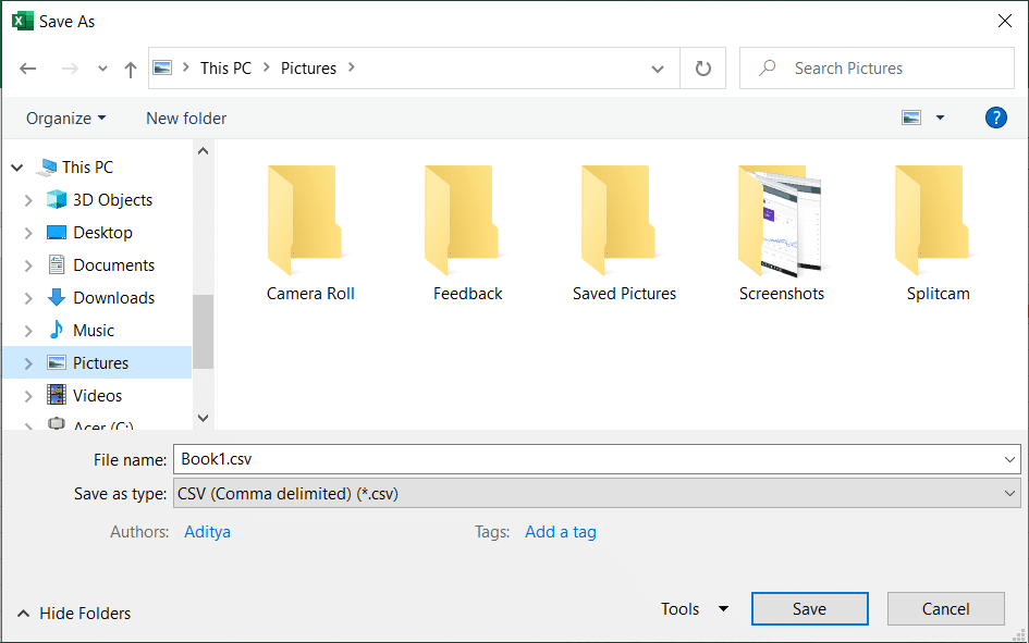 Save this file as Text CSV (.csv)