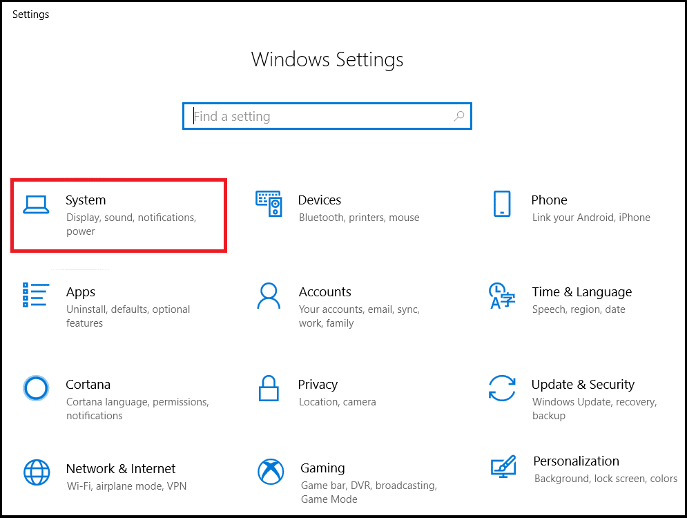 In settings menu select System