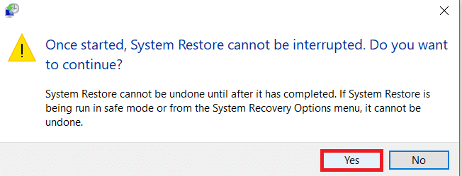 Click on yes when a message Prompts as - Once Started, System Restore cannot be interrupted.