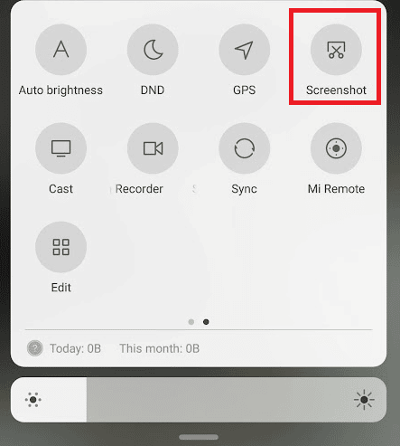 Screenshot icon Quick Access menu Android