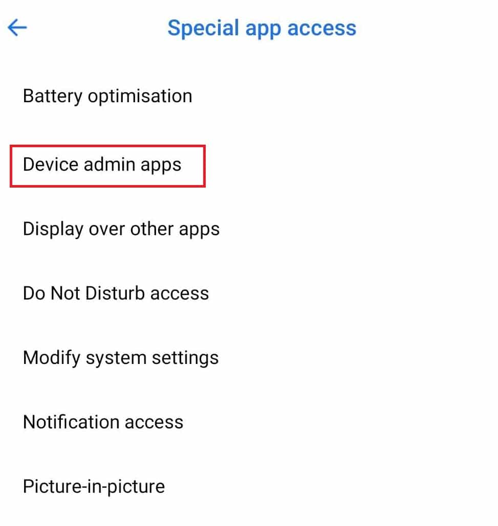 Under special app access, select the Device administrators/ Device Admin Apps option.