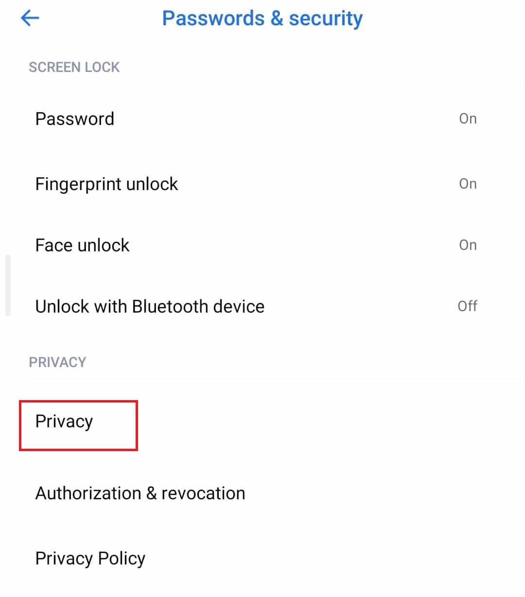 Select privacy option.