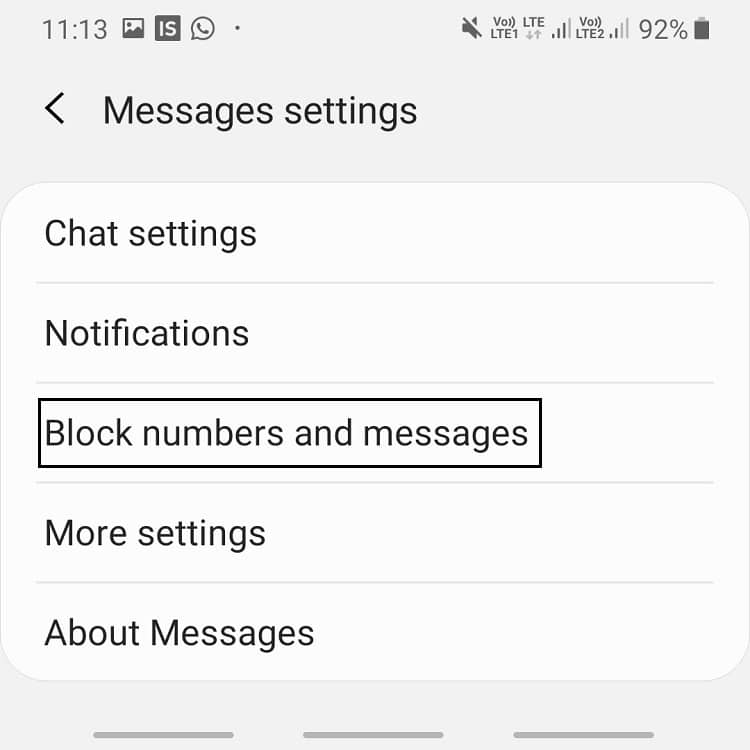 Tap on the Block number and messages in the Messages settings