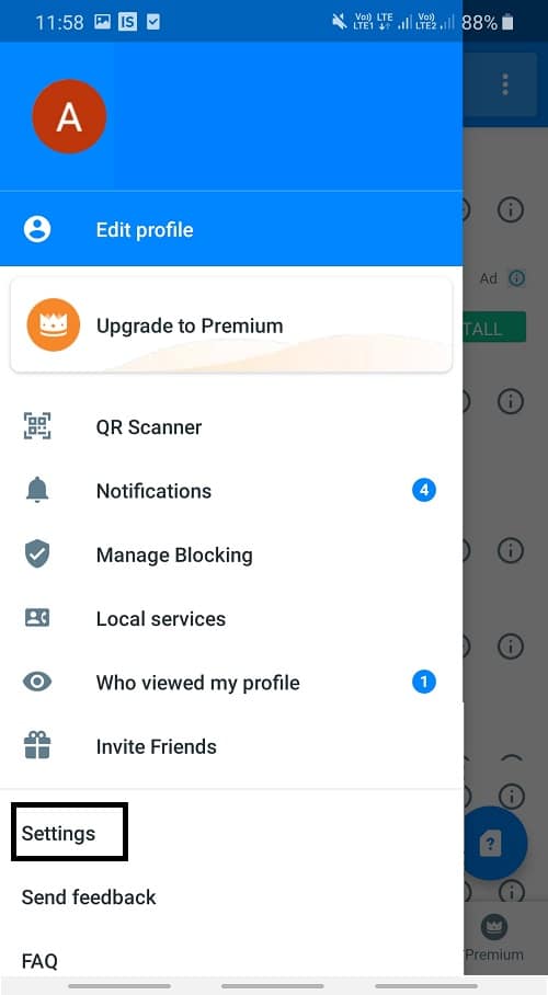Tap on the Settings option from the menu that opens in truecaller