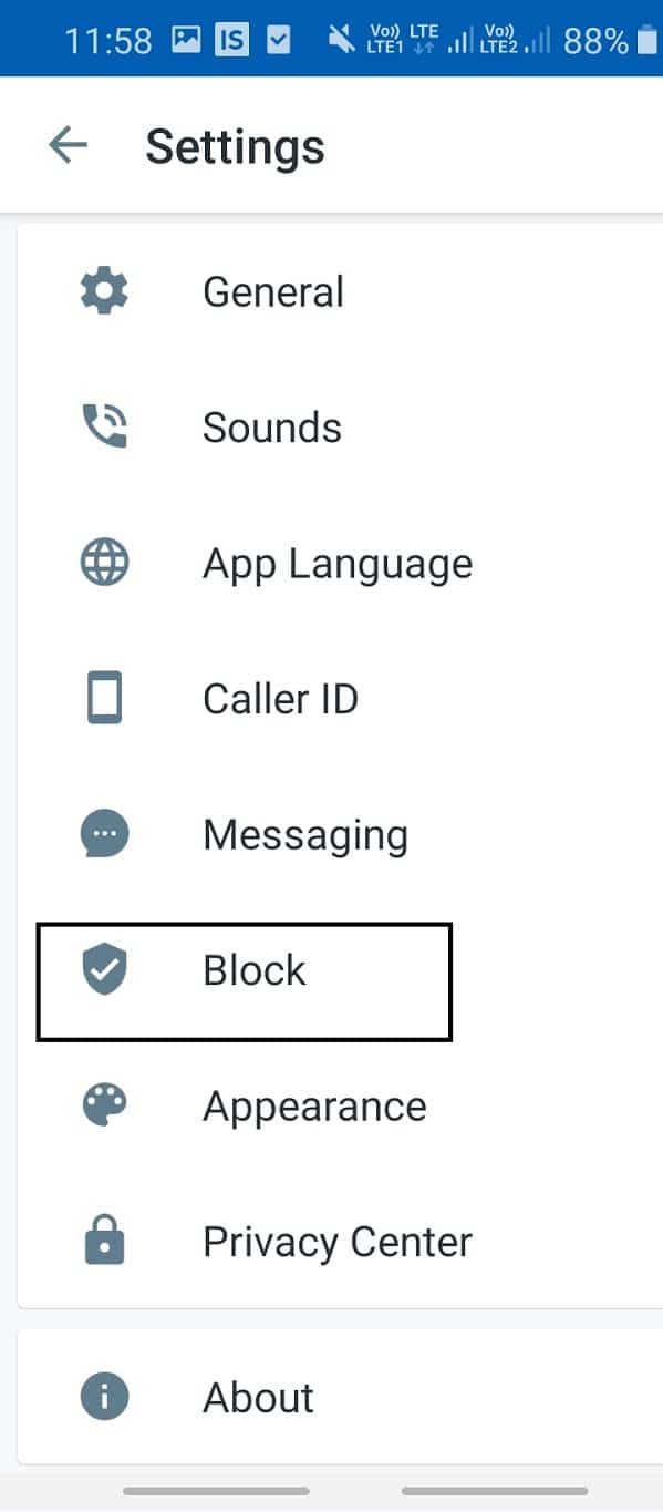 tap on block option from the menu that opens