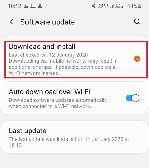 Under About phone or System updates, tap on Download and Install updates option.