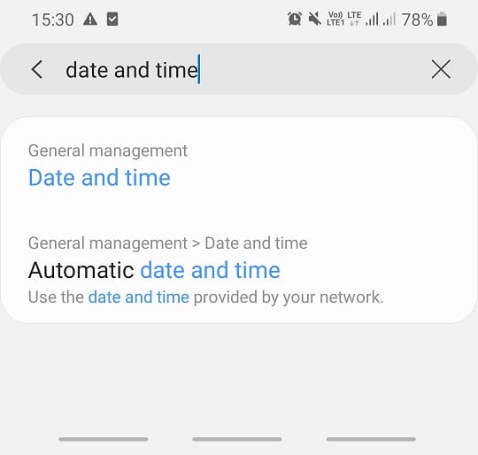 Search for Date and time option in the search ba