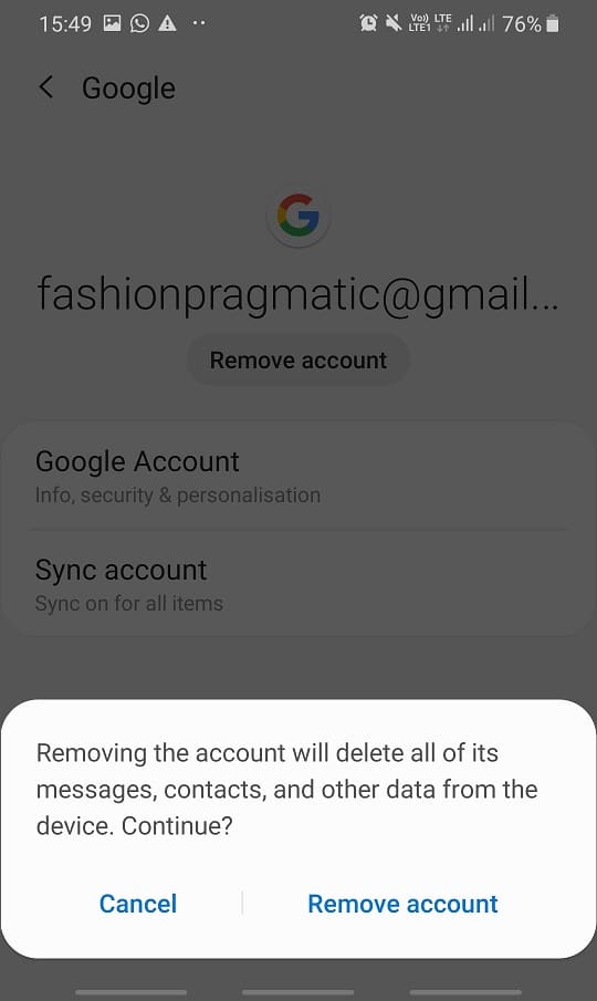 Tap on the Remove account option on the screen.