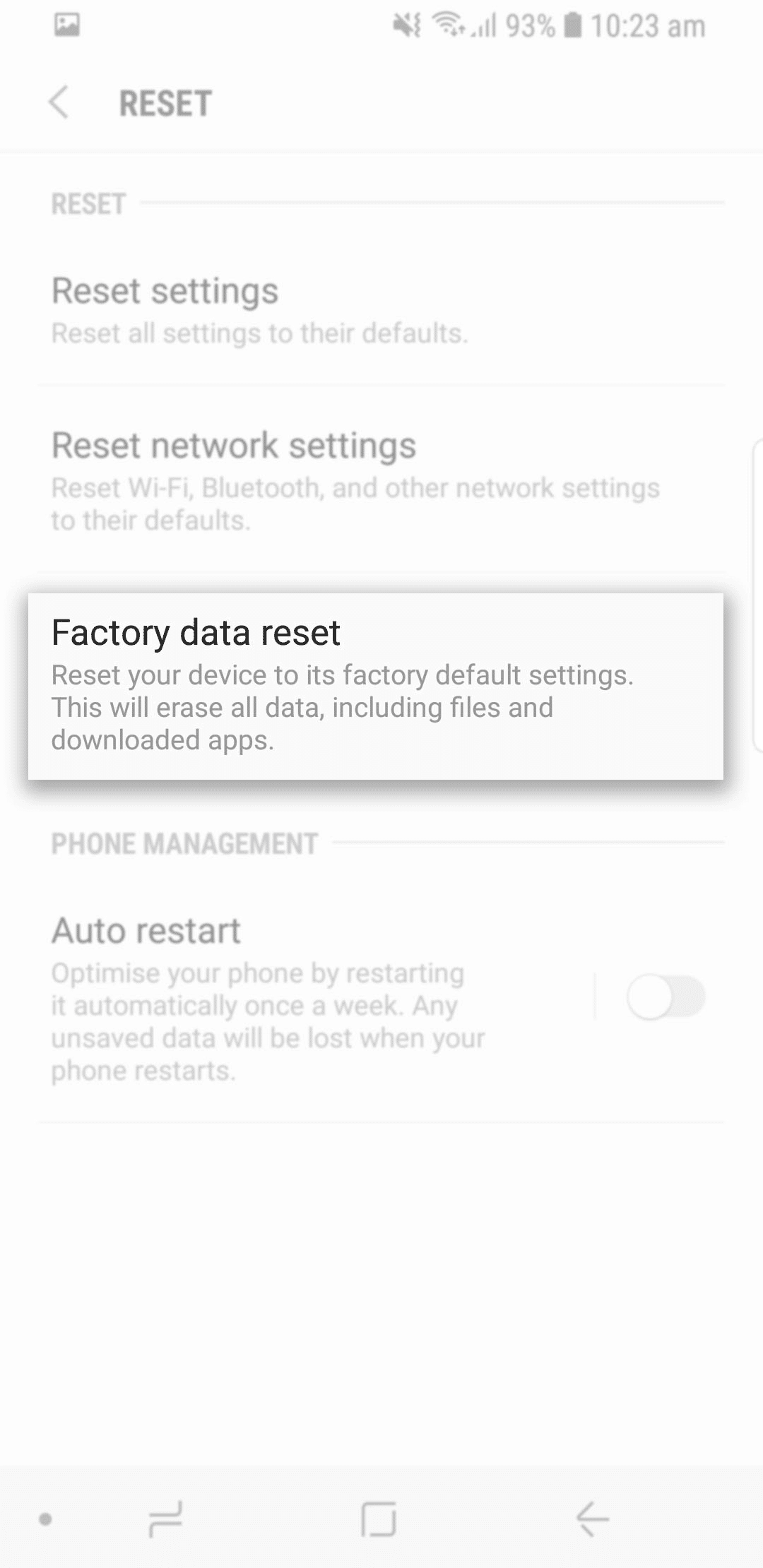 Scroll Down and find Factory Reset