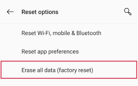 Scroll down and click on the ‘Factory Reset’ option