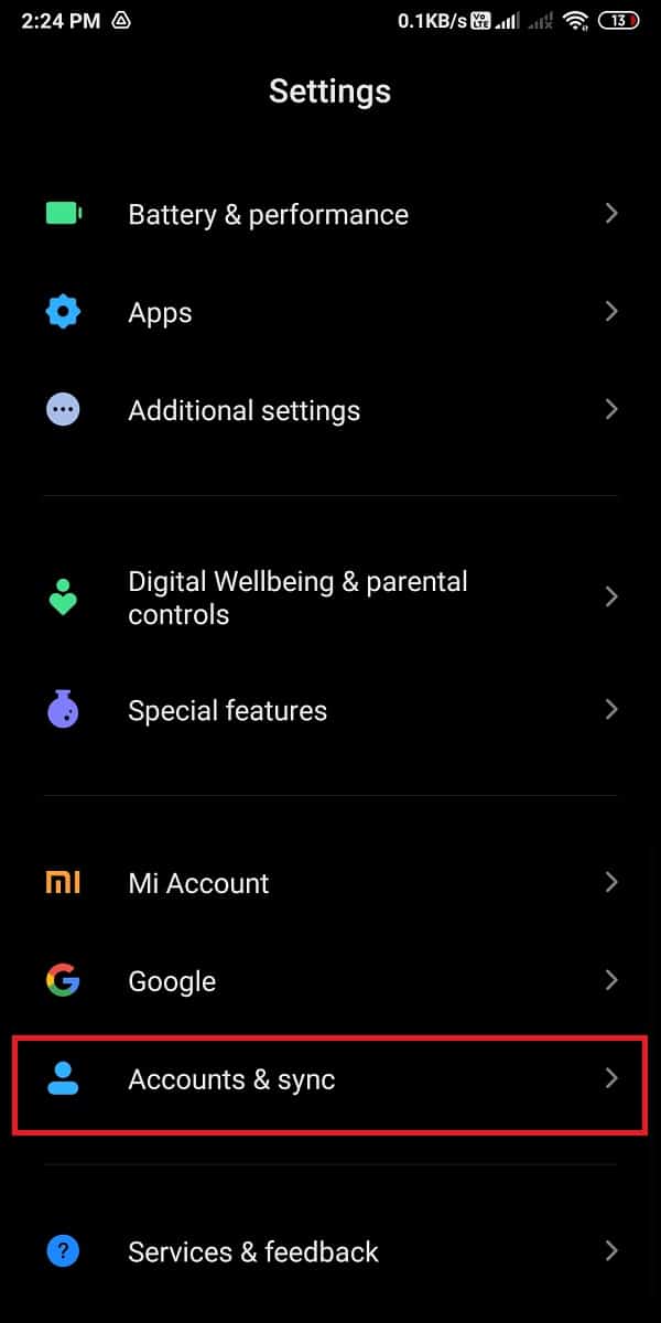 Scroll down and locate ‘Accounts’ or ‘Accounts and sync.’ | How to Remove an Account from Google Photos