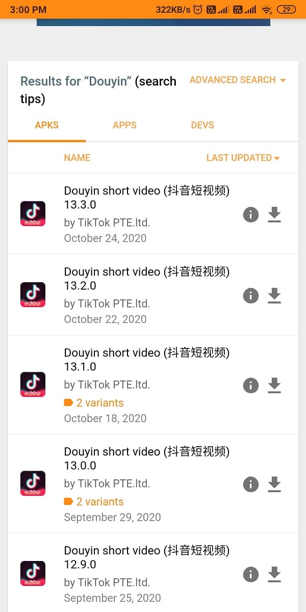 Scroll down and look for the latest Douyin APK file. 