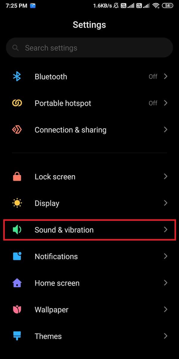 Scroll down and open Sound and vibration