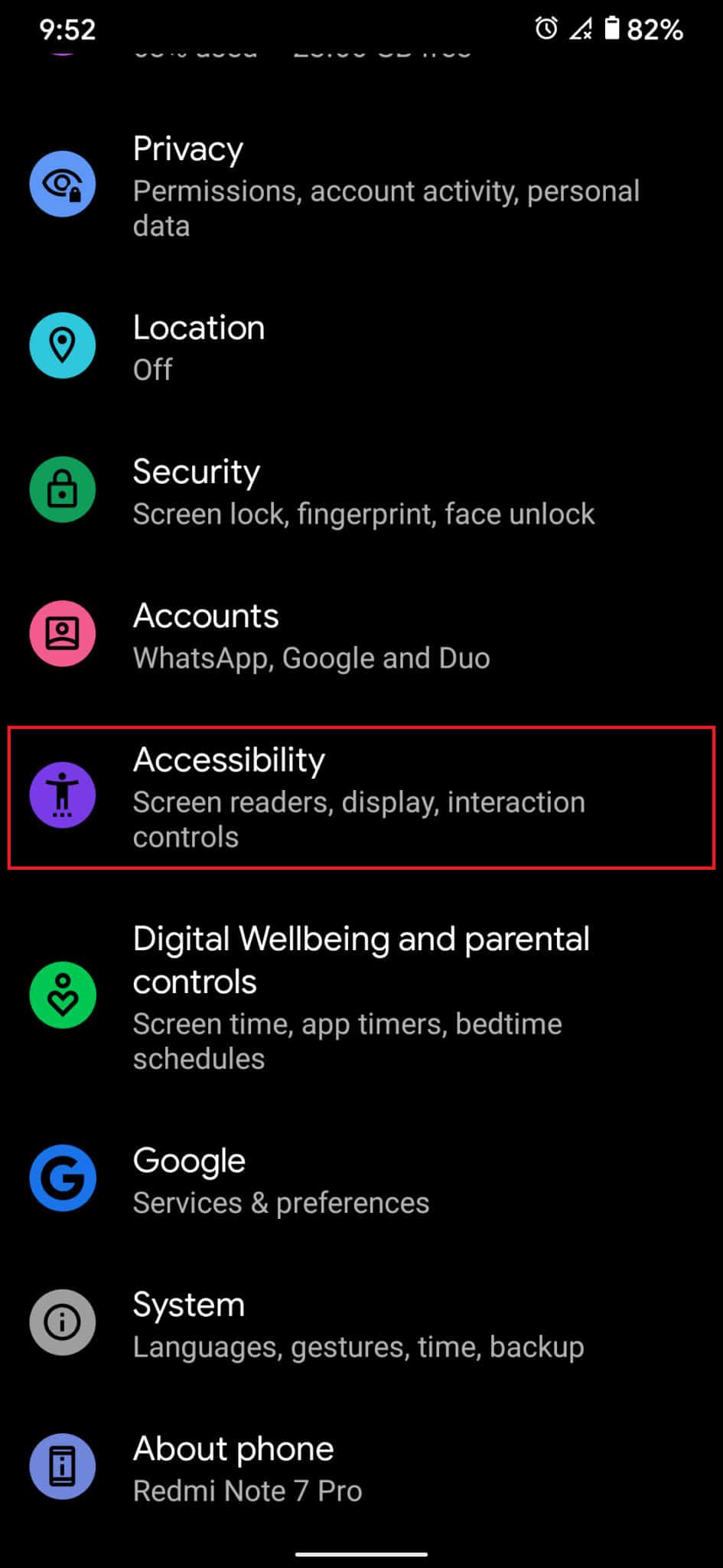Scroll down and tap on Accessibility
