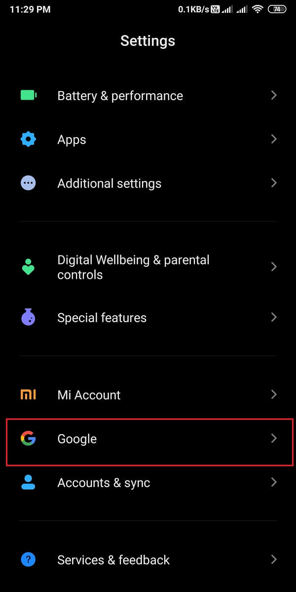 Scroll down and tap on Google. | Change your Name Phone number and other info in Google Account