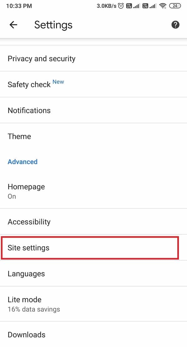 Scroll down and tap on site settings | How to get rid of Ads on your Android phone